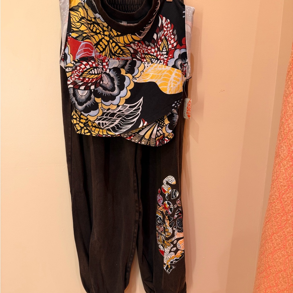 FP Movement by Free People Black Floral Jumpsuit